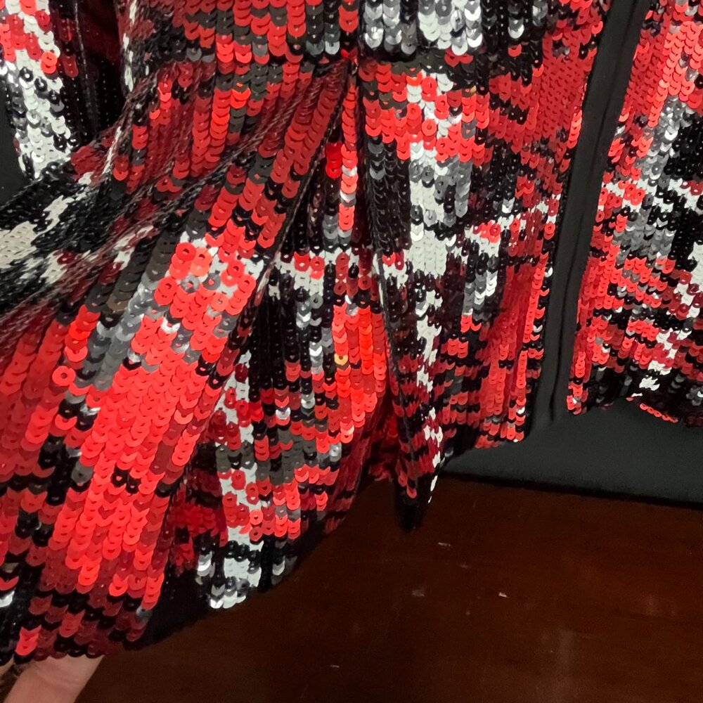 Holiday Ready Boston Proper Sequined Plaid Peplum Zip Blazer - Picture 5 of 16